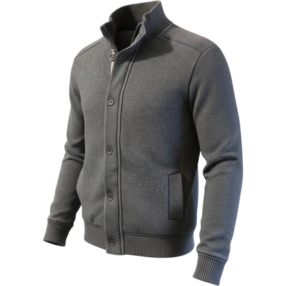 Apt 9 Mens Full Zip Button Front Cardigan Jacket Gray Mock Neck Large